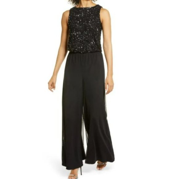 Pisarro Nights Pants - Pisarro Nights Sequin Wide Leg Jumpsuit in Black Women's Size 10 NEW
